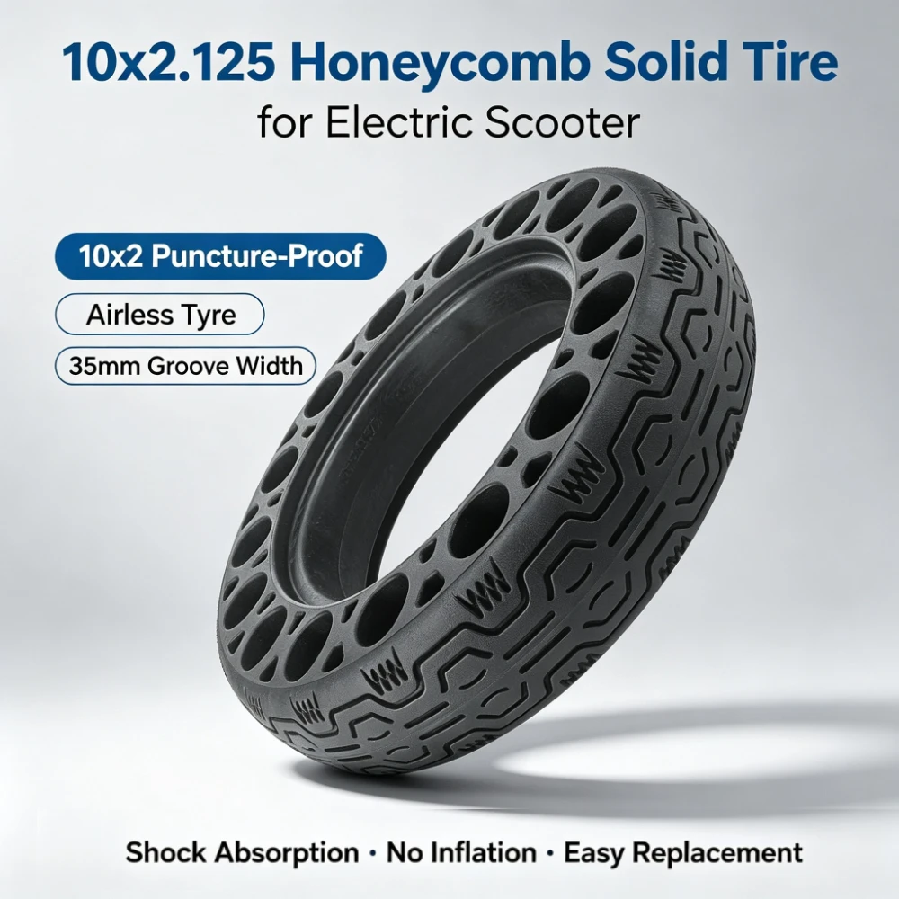 10x2.125 Honeycomb Solid Tire for Electric Scooter, 10x2 Puncture-Proof Airless Tyre, 35mm Groove Width Replacement