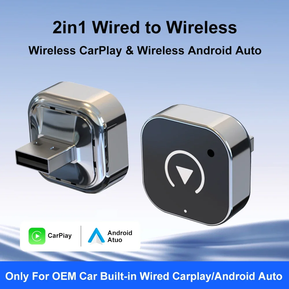 2026 CarPlay/Android Auto Adapter 2-in-1 Wired to Wireless Dongle for Apple & Android Plug and Play Universal Car Accessory