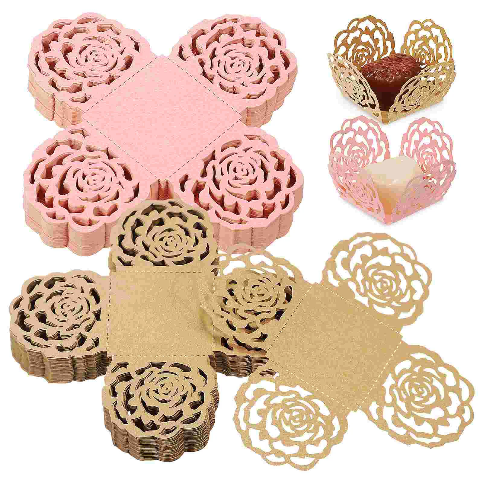 

100 Pcs Gold Rose Shape Chocolate Truffle Wrappers Paper Candy Cups Dessert Party Decorations Baking Cups for Wedding Cake