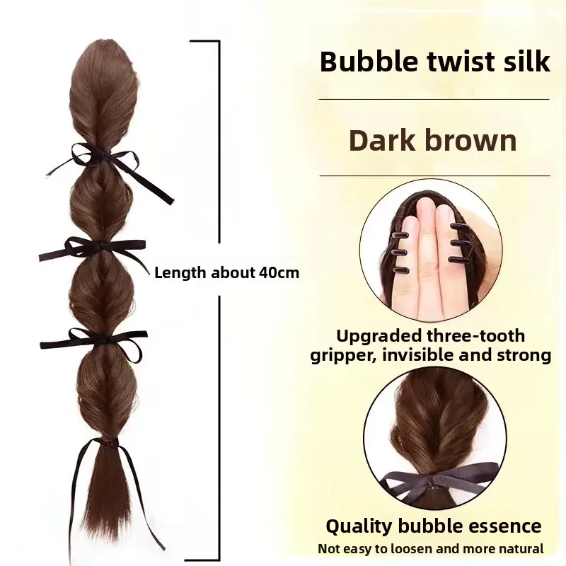 المرأة وهمية الشعر البشري الذيل جديلة فقاعة كليب الشعر الطويل منخفضة ذيل حصان تويست جديلة الألياف الآسيوية ذيل الشعر التمديد