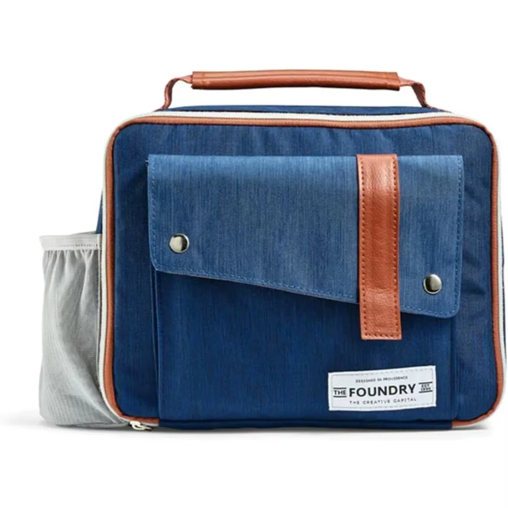 측면 및 전면 포켓이 있는 보온 도시락 가방, 6피스 누수 방지 용기 세트, 사무실 출퇴근 여행 야외용