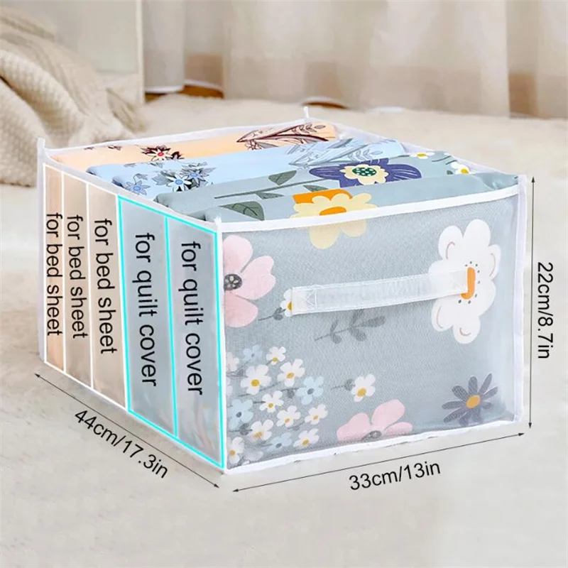 Large Capacity Quilt Cover Storage 5 Grids Bed Sheet Down Jacket Bath Towel Organizer Home Mesh Compartment Storage Bag