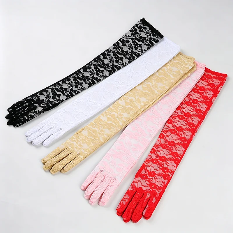 Women Sexy Elbow Length Lace Floral Thin Breathable Gloves See Through Club Party Evening Prom Dress Dancing Accessories