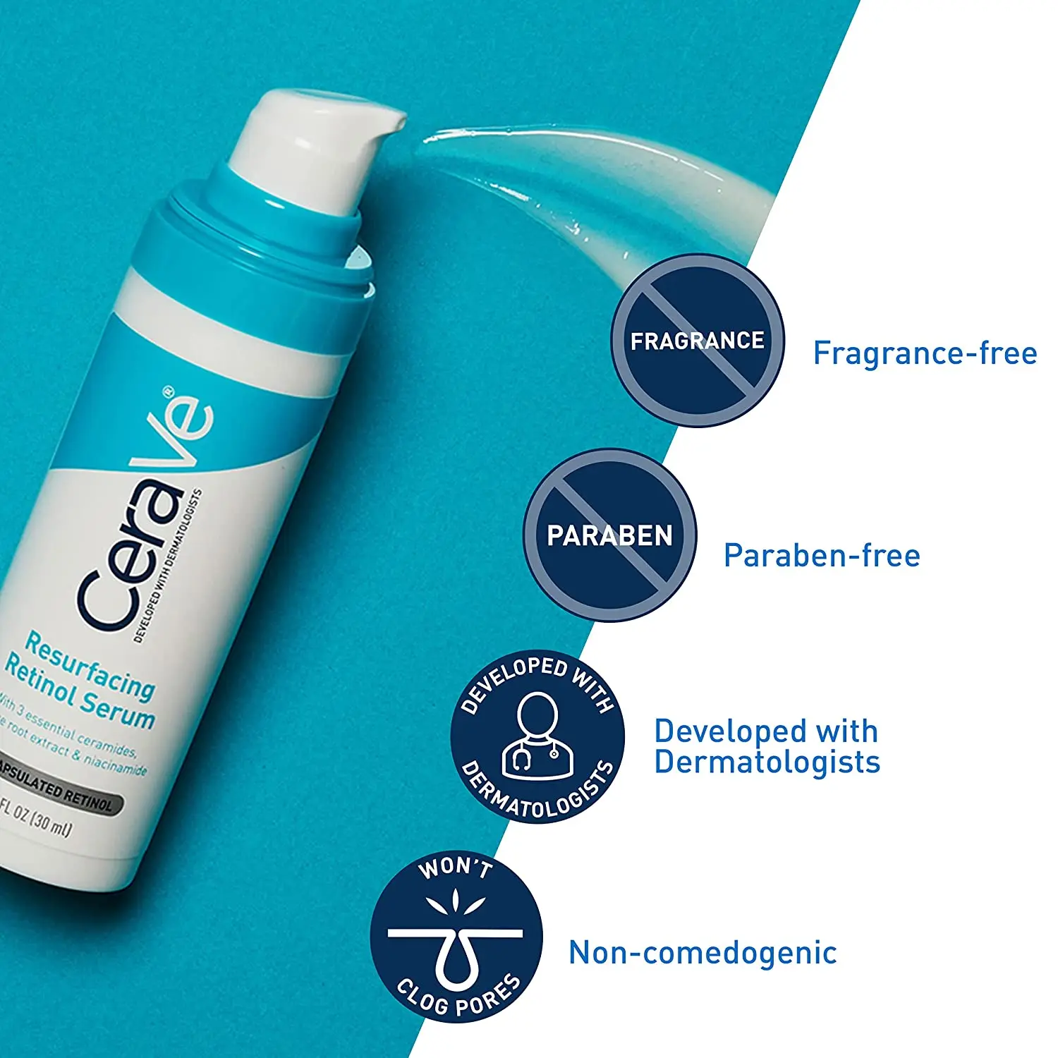 30ml CeraVe Skin Renewing Retinol Resurfacing Hydrating Hyaluronic Acid Serum For Post-Acne Marks and Skin Texture Pore Refining 4