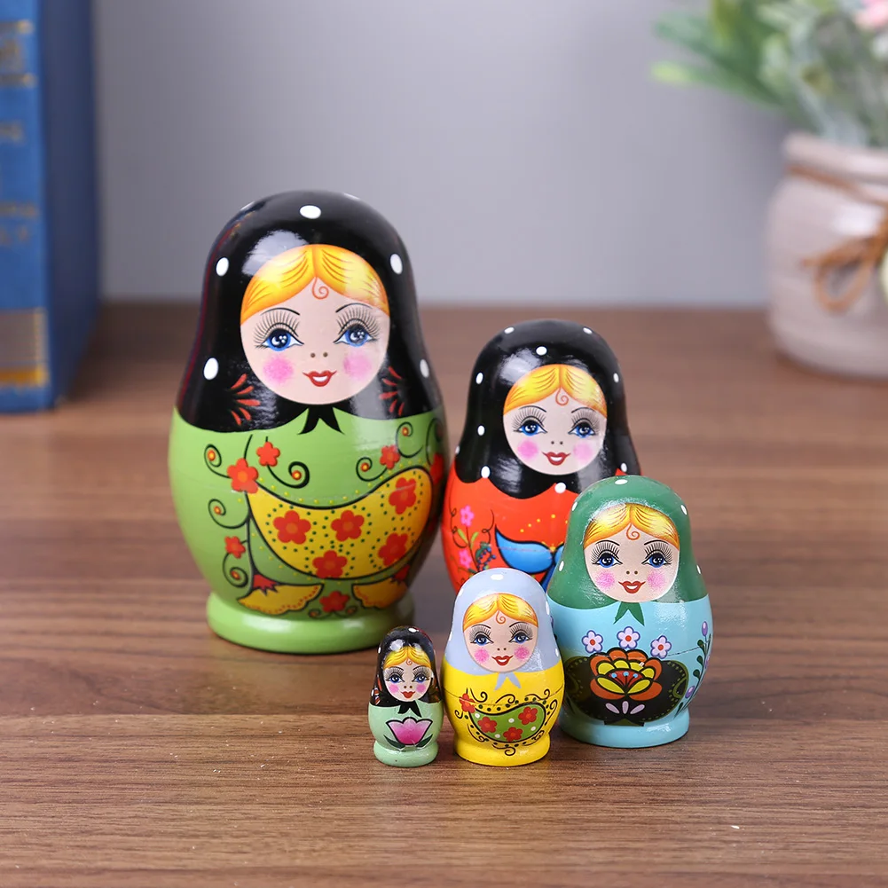 5 Floors Wooden Matryoshka Doll Safe Smooth Strawberry Flower Girl Matryoshka Doll Ornament Handmade Painted for Children Gifts