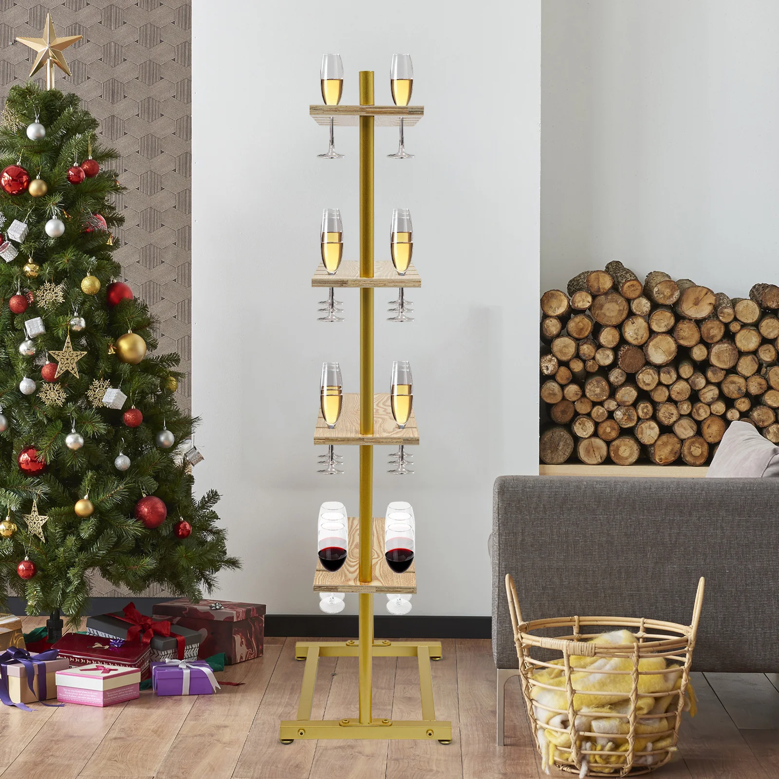 

Elegant 4-Tier Champagne Glass Holder, Gold Stand for 32 Glasses with 44lb Capacity, Modern Wine Rack for Wedding & Bar Display