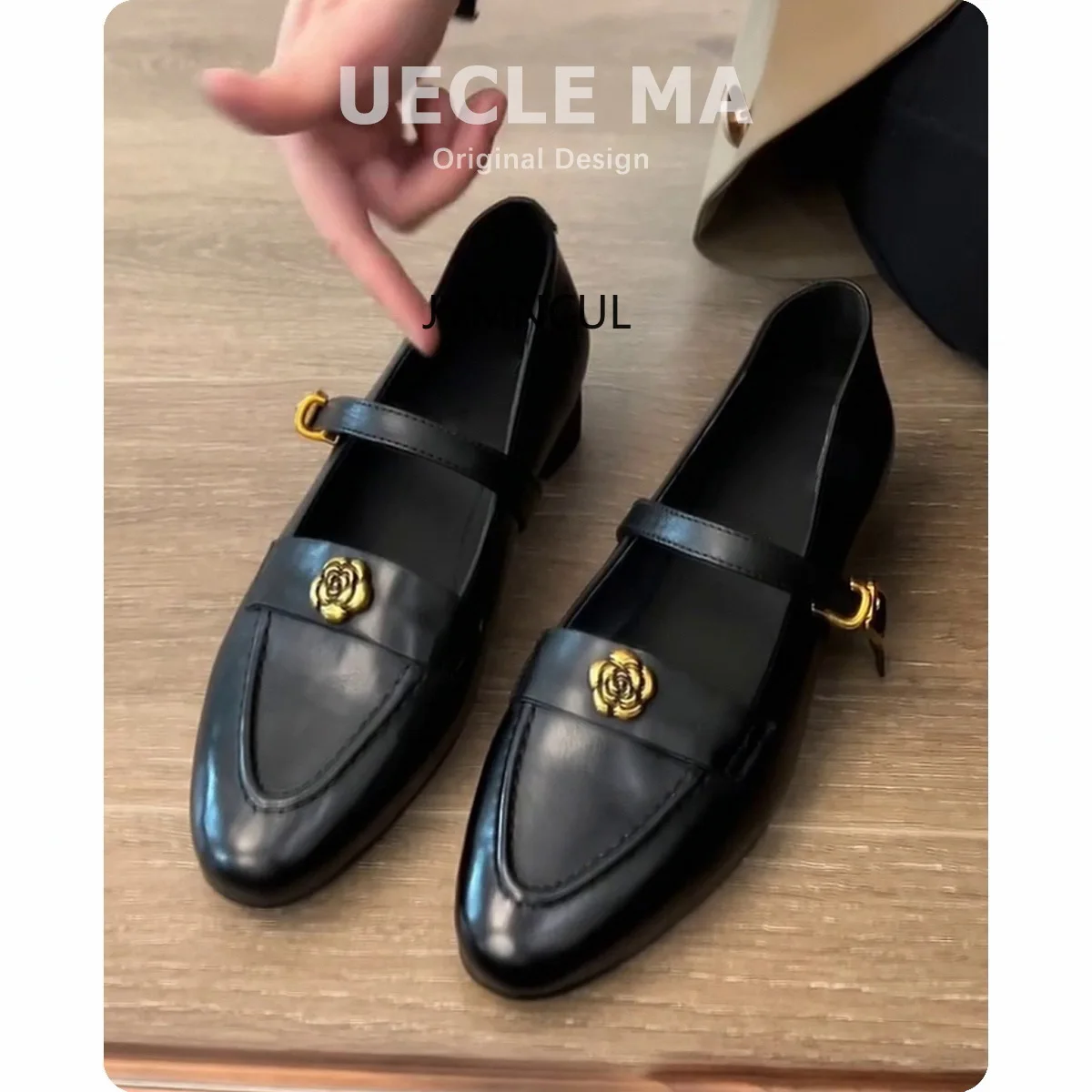 

Женские весенне-осенние винтажные туфли Мэри Джейн из натуральной овчины с камелией в британском стиле и французском стиле на массивном каблуке