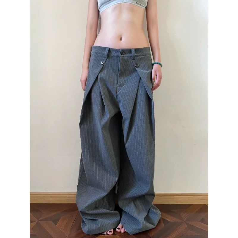 Pleated Autumn Winter Men's and Women's Trendy Brand Vertical Silhouette Loose Wide-leg Casual Versatile Floor-mopping Trousers