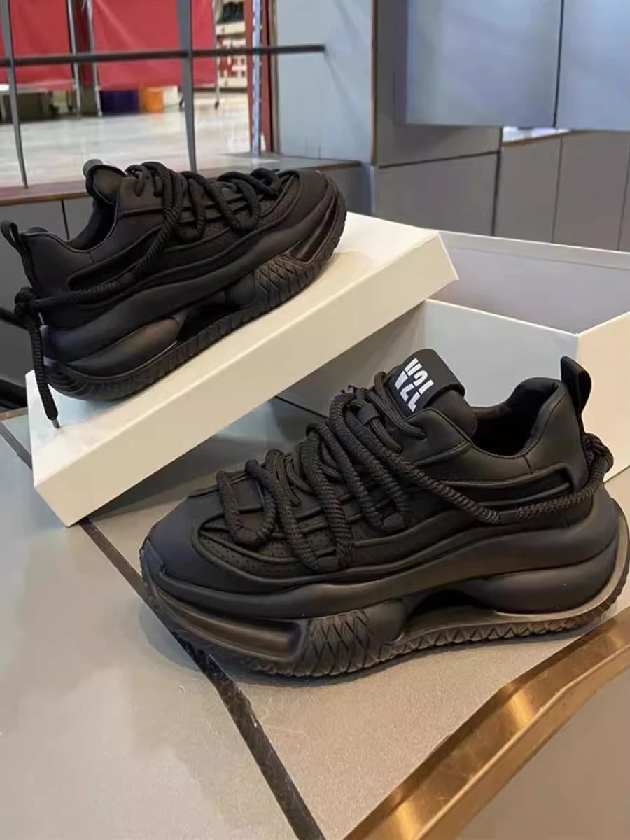 

New leather perforated breathable versatile dad shoes thick-soled hollowed-out height-increasing sports and leisure shoes