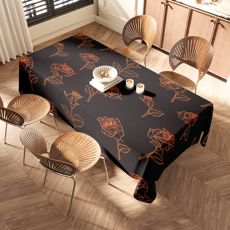 Luxurious Floral Tablecloth Modern Decoration for Dining Room Premium Black Color with Red Flowers Pattern Easy Maintenance Vers