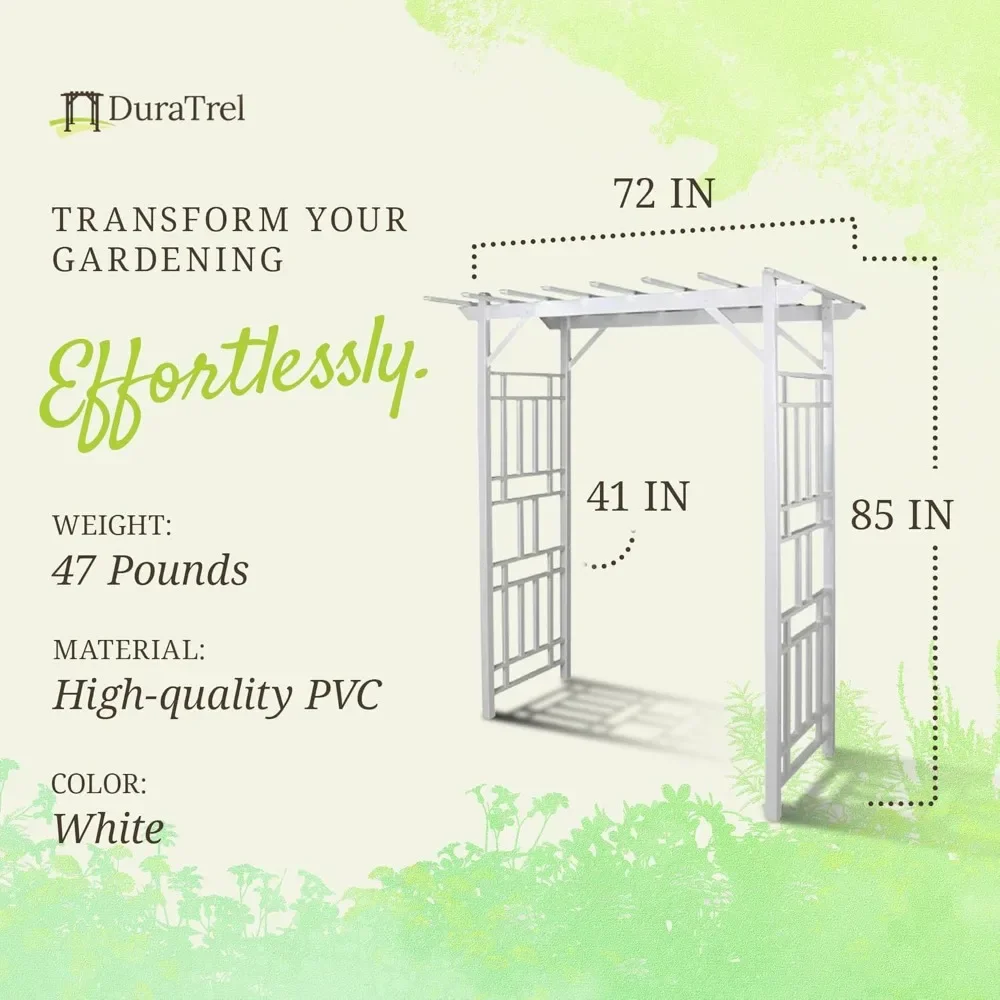 

Wellington Arbor, Vinyl Garden Archway for Outdoors, White, 72 x 85, Backyard Decorative Arch for Pathways & Entrance