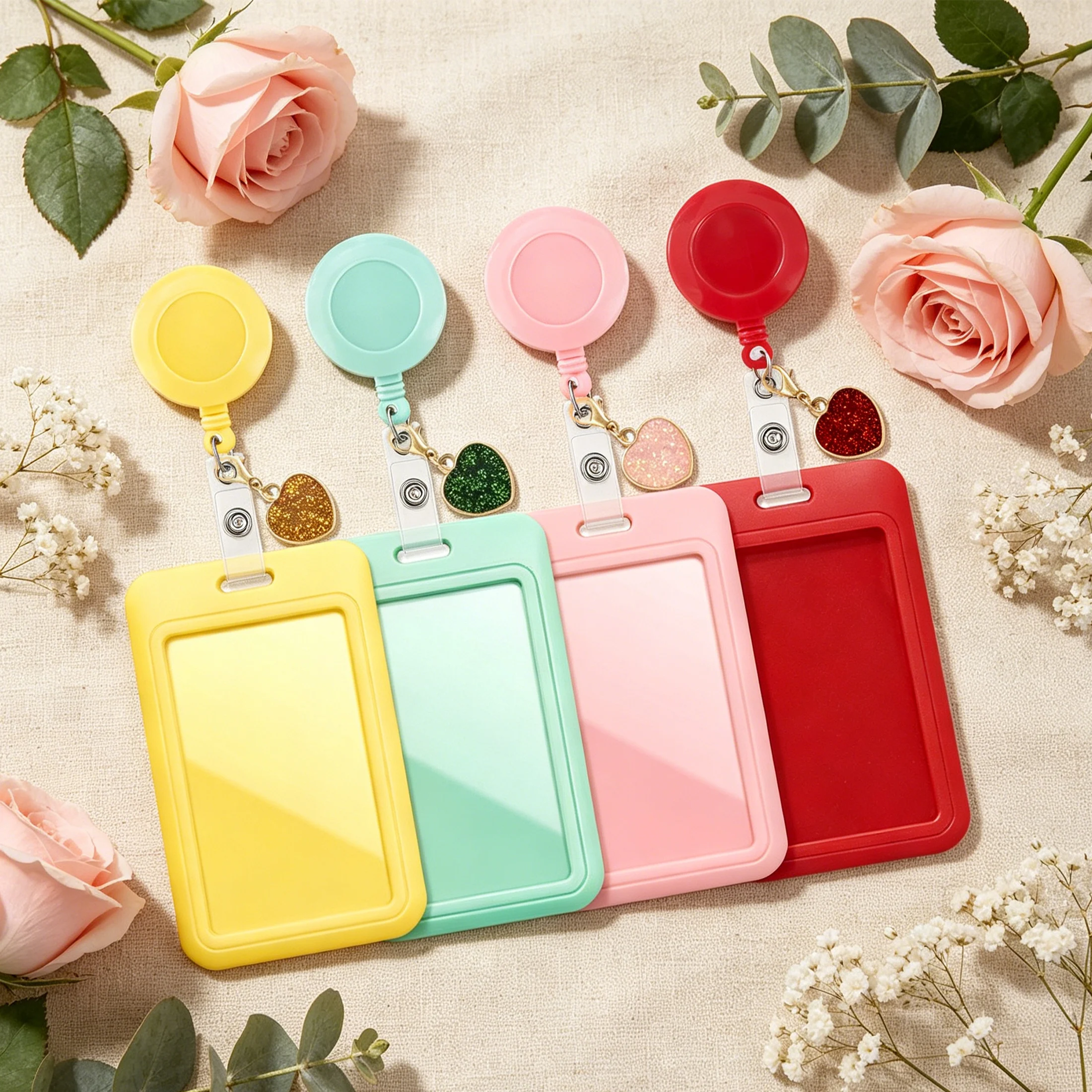 1pc Nurse Badge Reel Retractable with Sliding ID Badge Card Holder and Sparking Heart Charm, Badge Holder for Bus Card