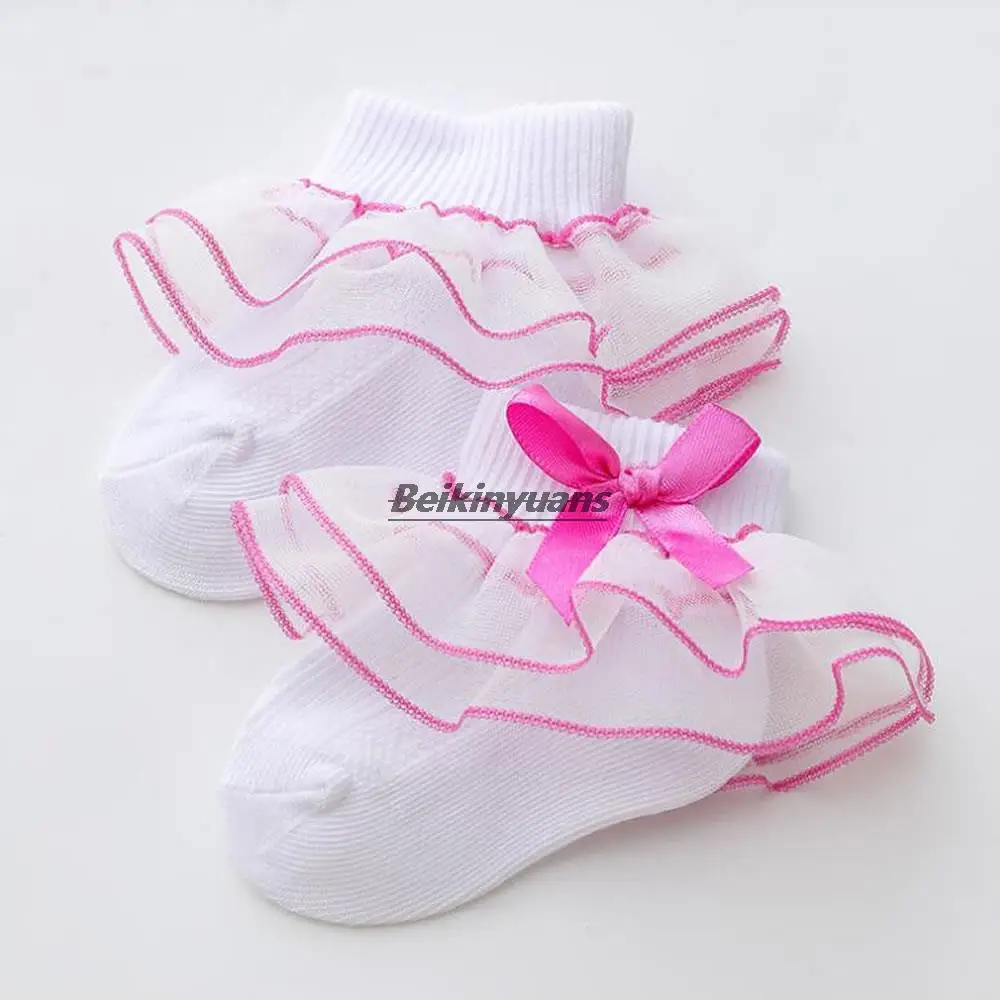 

New spring and summer girl socks baby princess baby socks double needle bow lace socks children socks