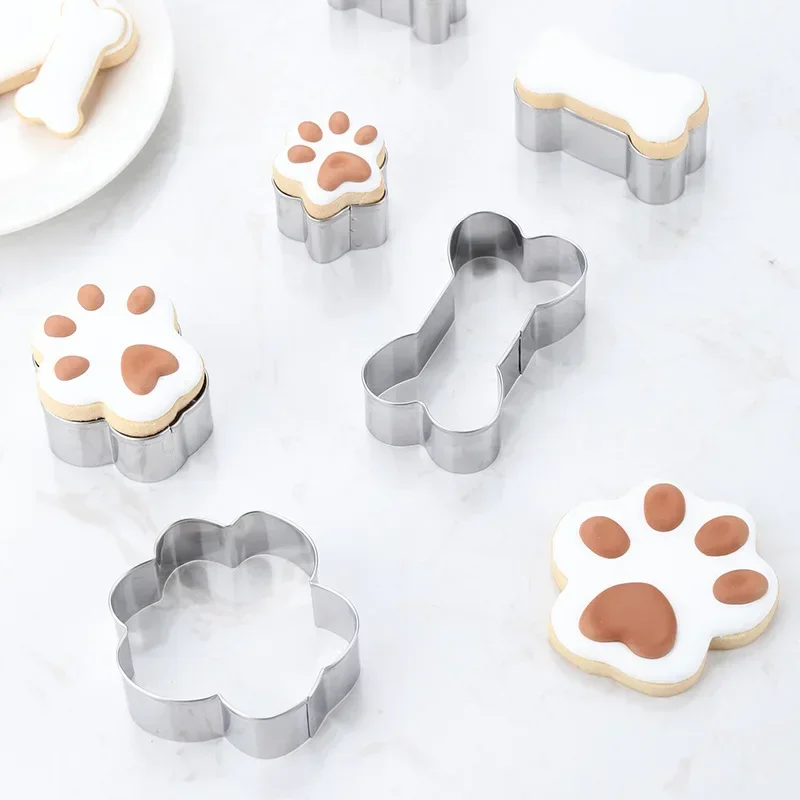 Cookie Cutter Mold Stainless Steel Pet Dog Bone Paw Shaped DIY Cake Sugarcraft Pastry Biscuit Mould Baking Tool