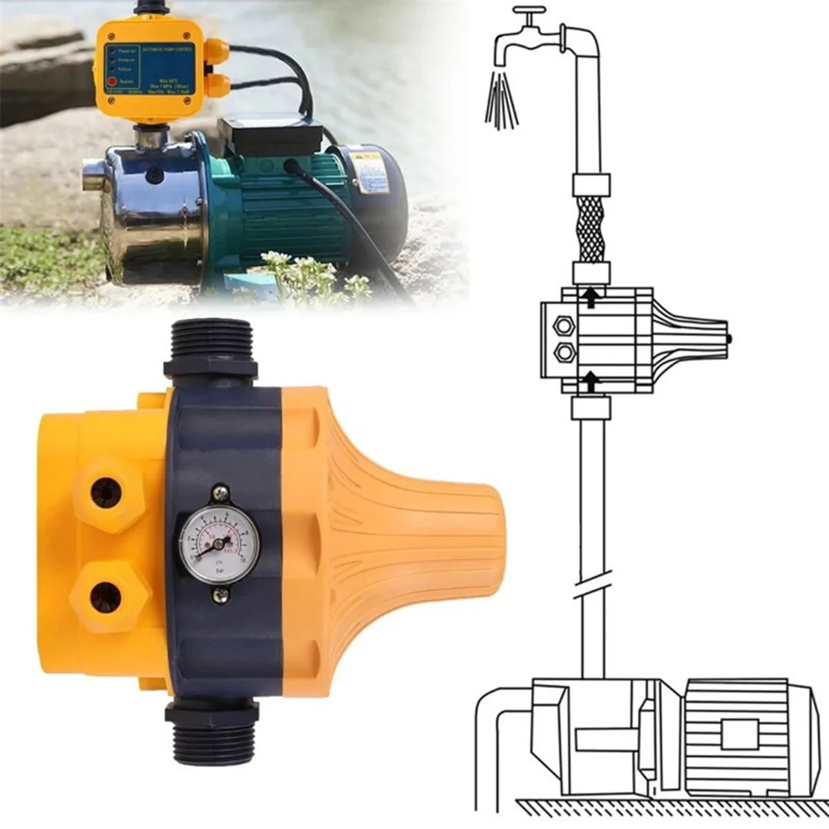ABME 220V Intelligent Adjustable Pressure Water Pump Pressure Controller Water Pump Pressure Switch Automatic Water Pump