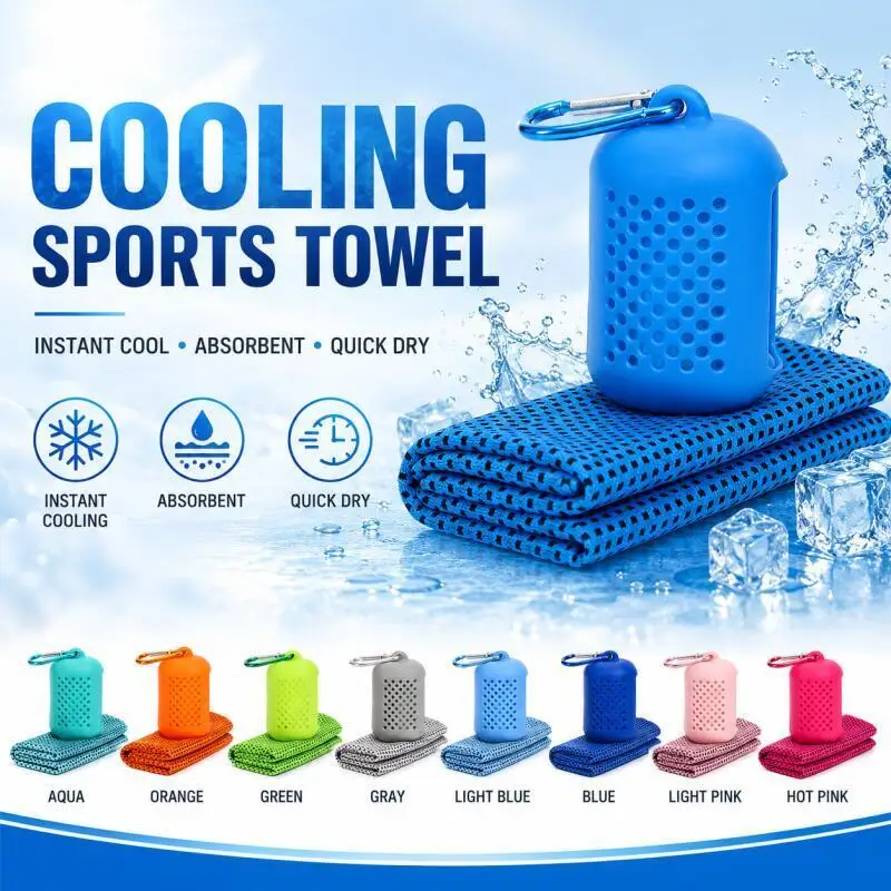 Silicone Cooling Towel Kit Portable Hollow Out Storage Pouch With Carabiner Clip for Outdoor Sports Gym Hiking Travel