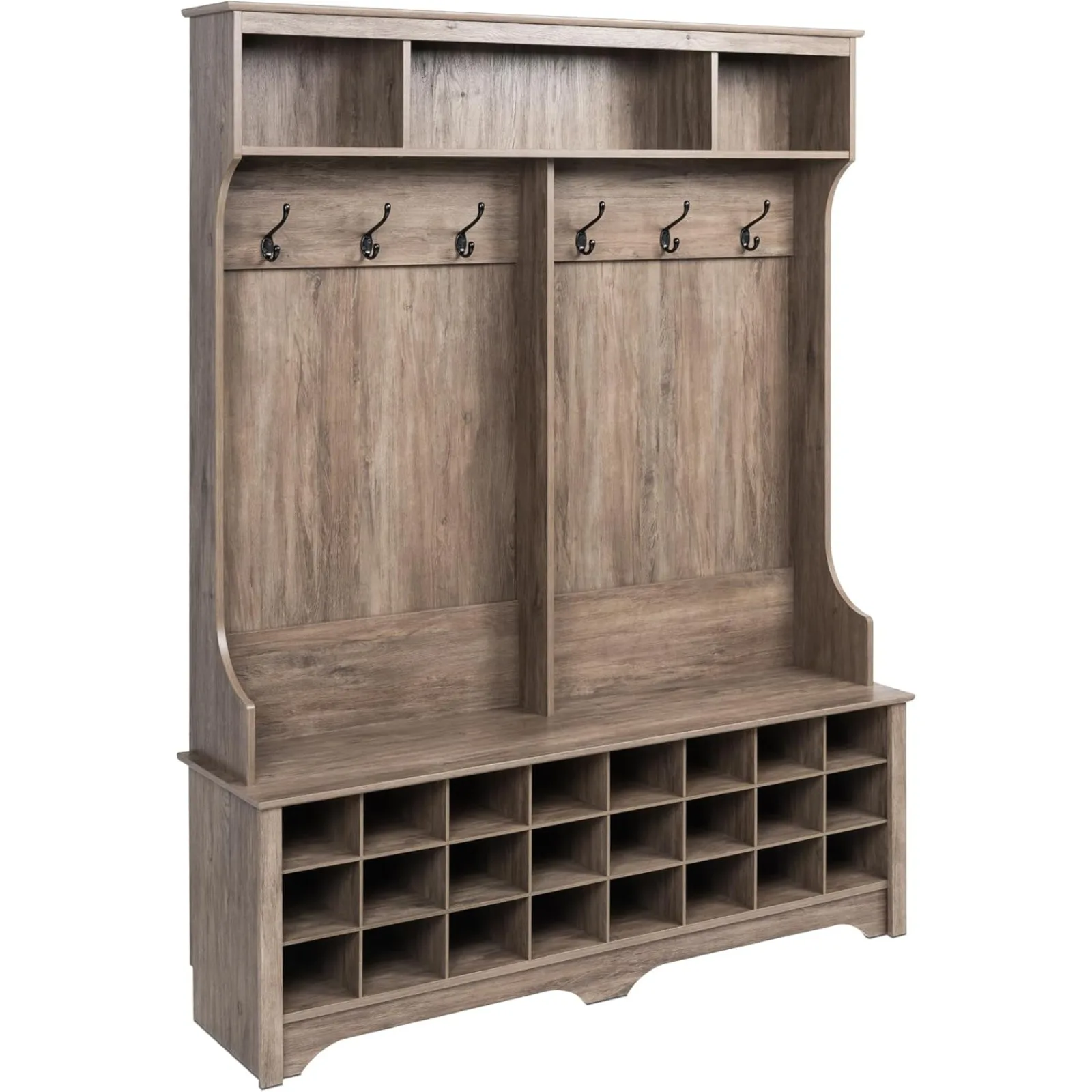 US Gray Hall Tree, Shoe Cabinet, Storage Cabinet with 24 Shoe Cubbies and 6 Double Coat Hooks 15.5