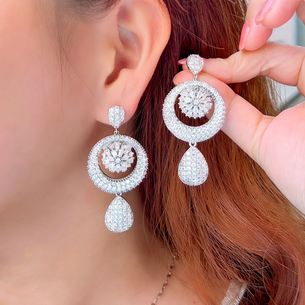CWWZircons 2023 Neue Luxus Baumeln Wasser Tröpfchen Cubic Zirkon Große Lange Hochzeit Ohrringe für Bräute Afrikanische CZ Schmuck CZ530 – Detail 2