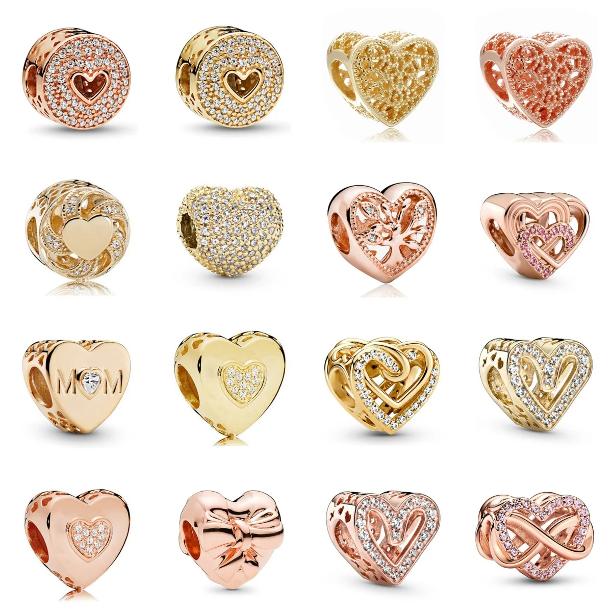 

2024 New Gold and Rose Gold Plated Heart Diamond Charm Beads For DIY Bracelet Necklace Fashion Jewelry Accessories Gifts﻿ ﻿