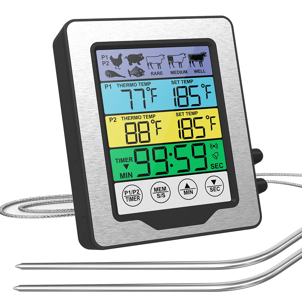 

Электронный цифровой пищевой термометр с ЖК-дисплеем, зонд для барбекю, мяса, кухонный таймер для приготовления пищи, для гриля, духовки, барбекю