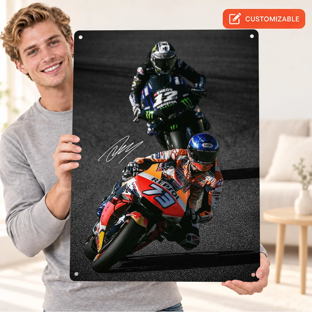 Alex Marquez MotoGP Textured Metal Poster Customized Aluminum Sign Black And White With Color Accents Wall Art For Home Office