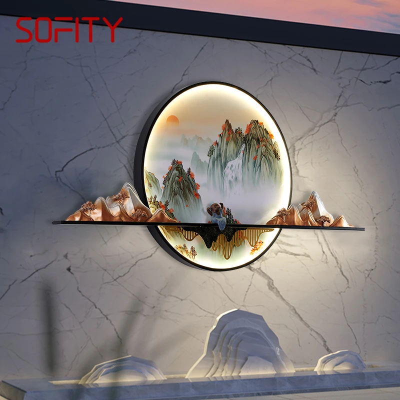 

SOFITY Solar Outdoor Mural Lamp Creative Circular Landscape Waterproof Mural Villa Courtyard Decoration Painting