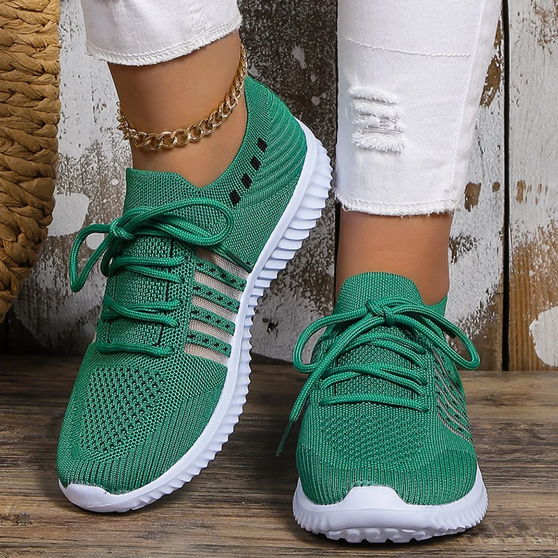 Lightweight Breathable Running Shoes for Women Non Slip Knitted Green Sneakers Woman Soft Sole Slip On Casual Flats Plus Size 43