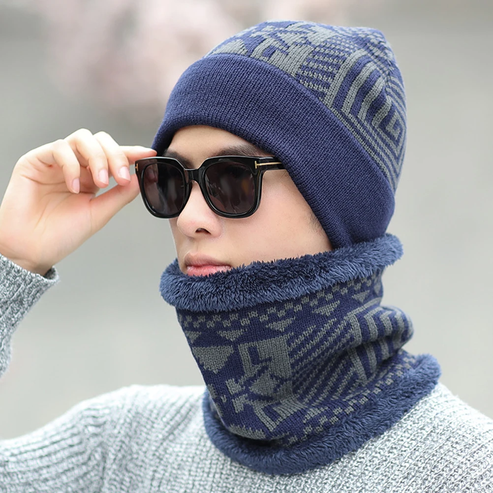 

1pc Winter Warm Set Head Neck Ear Protection Outdoor Winter Scarf Hat Set Knitted Scarf Hat Two-Piece Neck Cold Weather