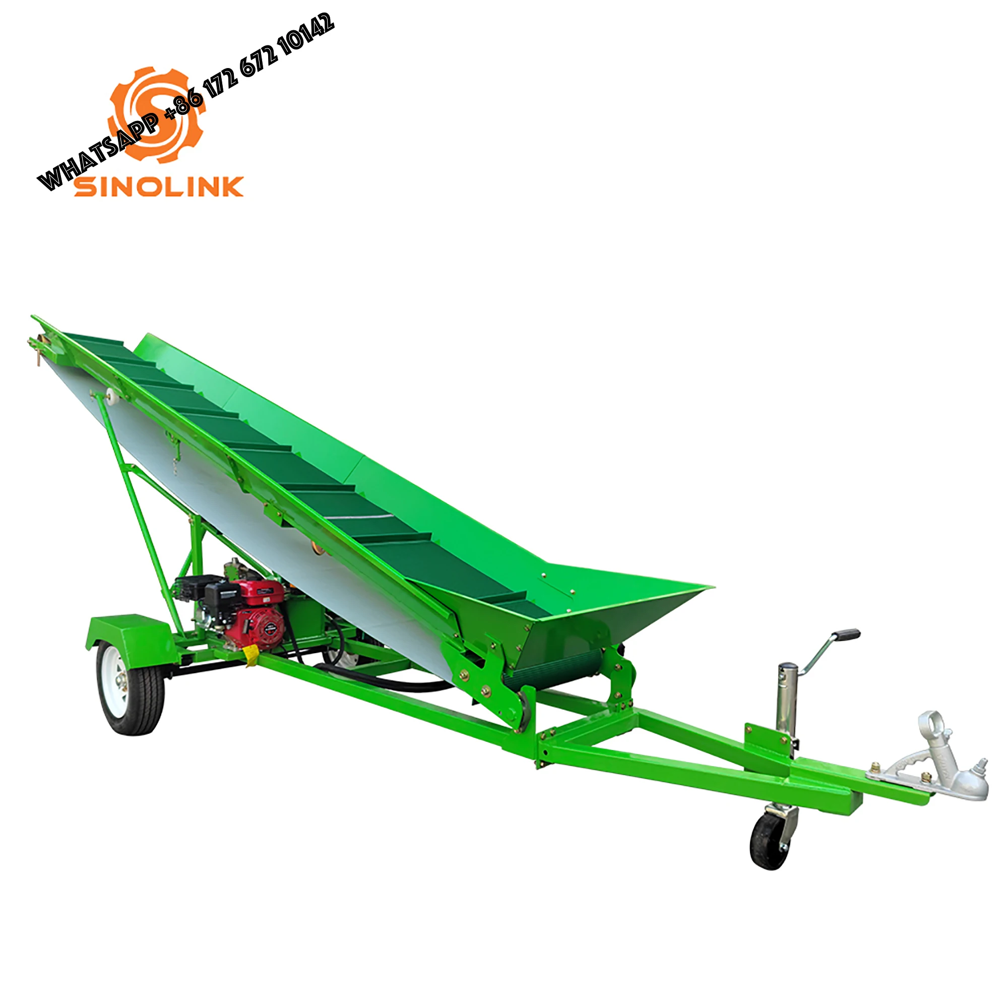Firewood Conveyor Farm Equipment 500mm Width PVC Belt Triangular Structure Tow Bar Motor/Engine Driven High Efficiency Durable