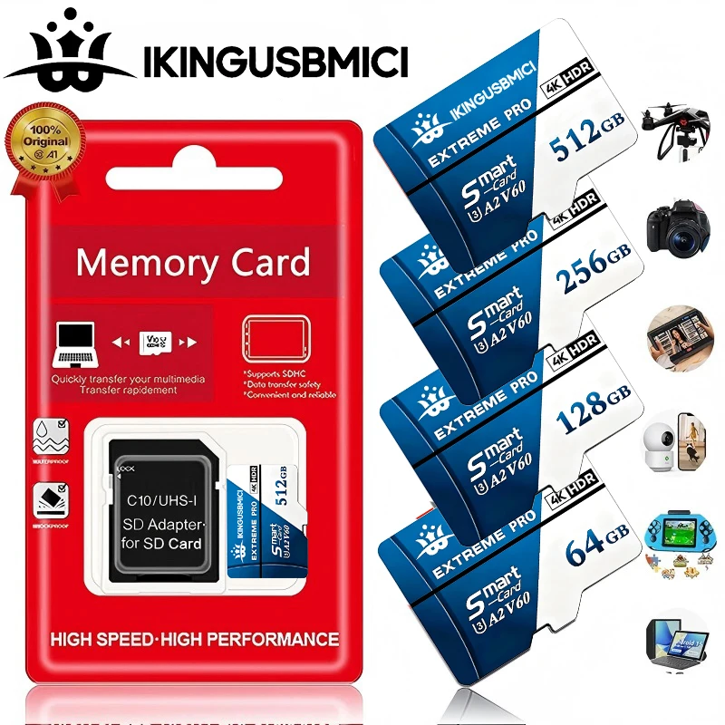 

Memory Card 128GB/64GB/32GB/256GB/512GB Adapter - A1 C10 Class 10 UHS-I, 4K Ultra HD Video Support for Tablet, Camera,