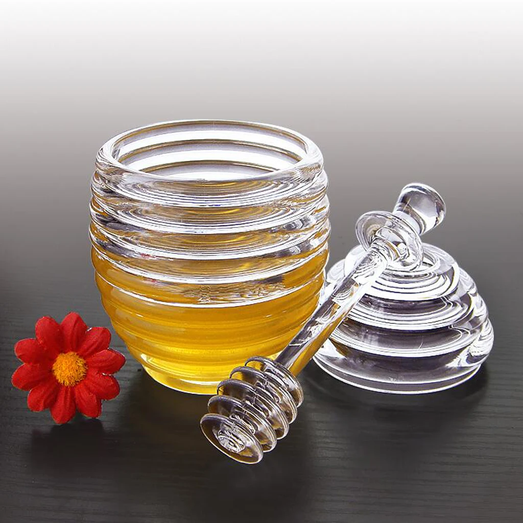 Transparent Honey Jar Pot With Stirring Rod Kitchen  Container Small Containers  Lids Storage  Food Set