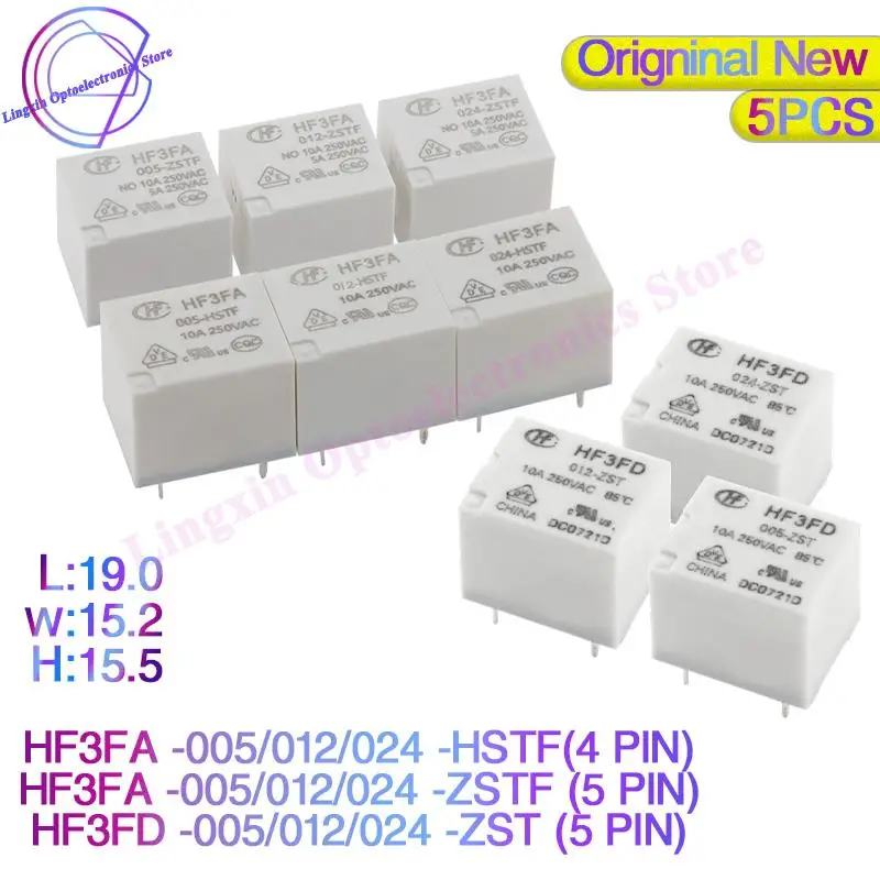 5PCS HF3FA -005V 012V 024V -HSTF -ZSTF HF3FD-012-ZST HF3F Relay 5v 12v 24v 4PIN 10A T73 Suitable for kettle Soybean Milk machine