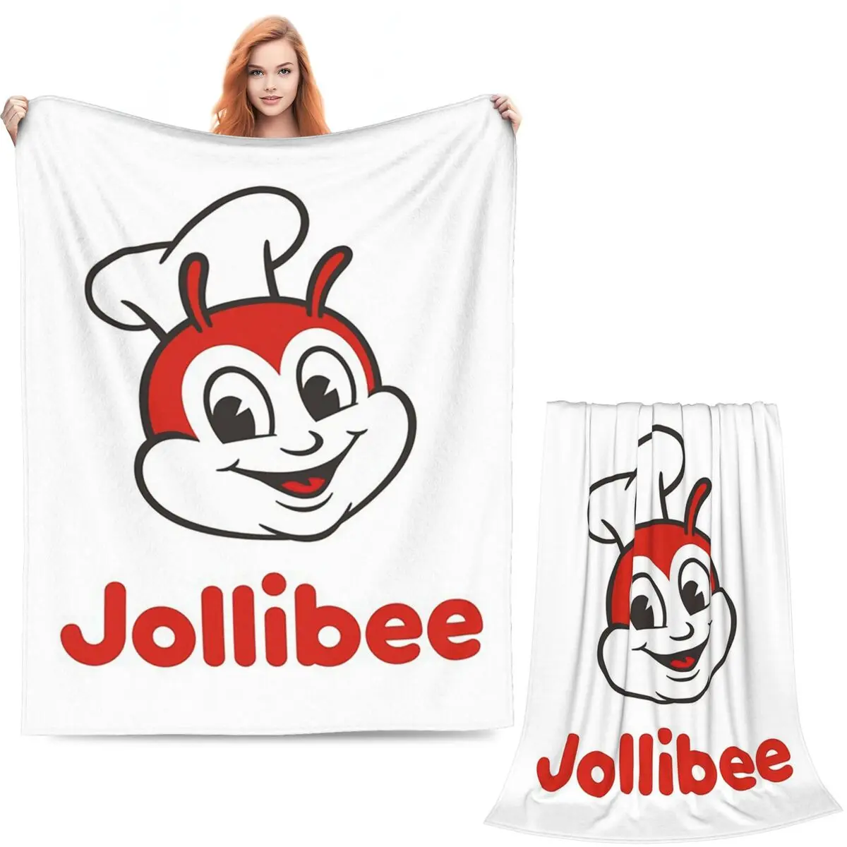Jollibee Burger Restaurant Mascot Blankets Soft Warm Flannel Throw Blanket Bedding for Bed Living room Picnic Travel Home Couch