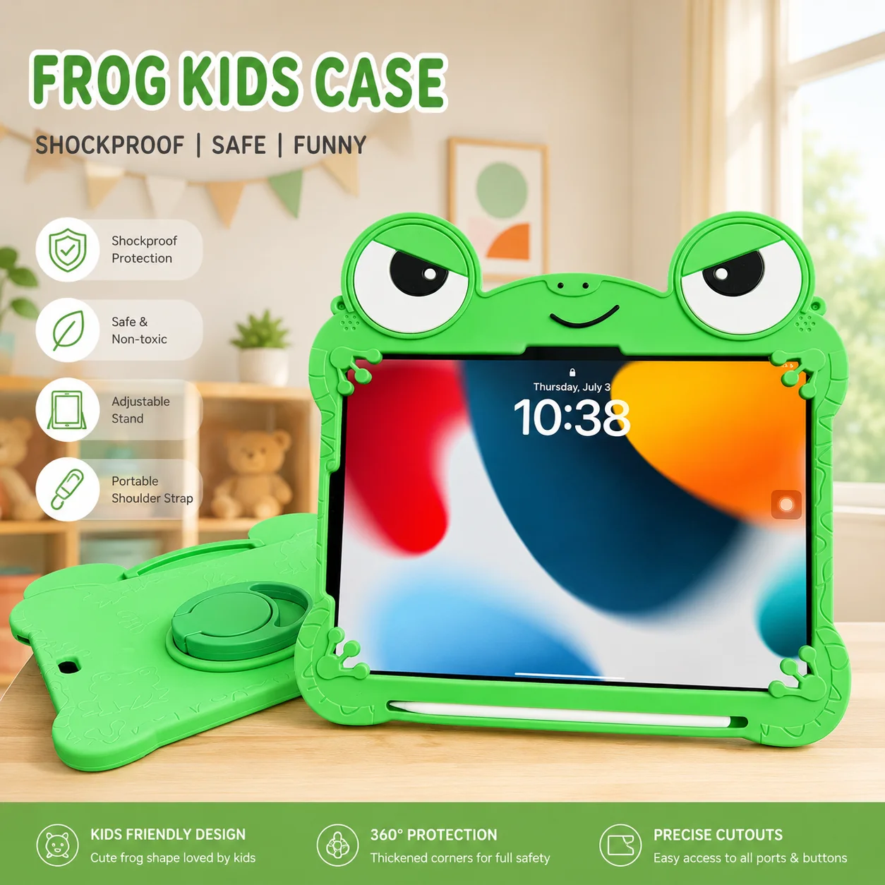 Custodia in silicone morbido con simpatico supporto a forma di rana 3D per Samsung Galaxy Tab A9 Plus A11 Plus 11 pollici.