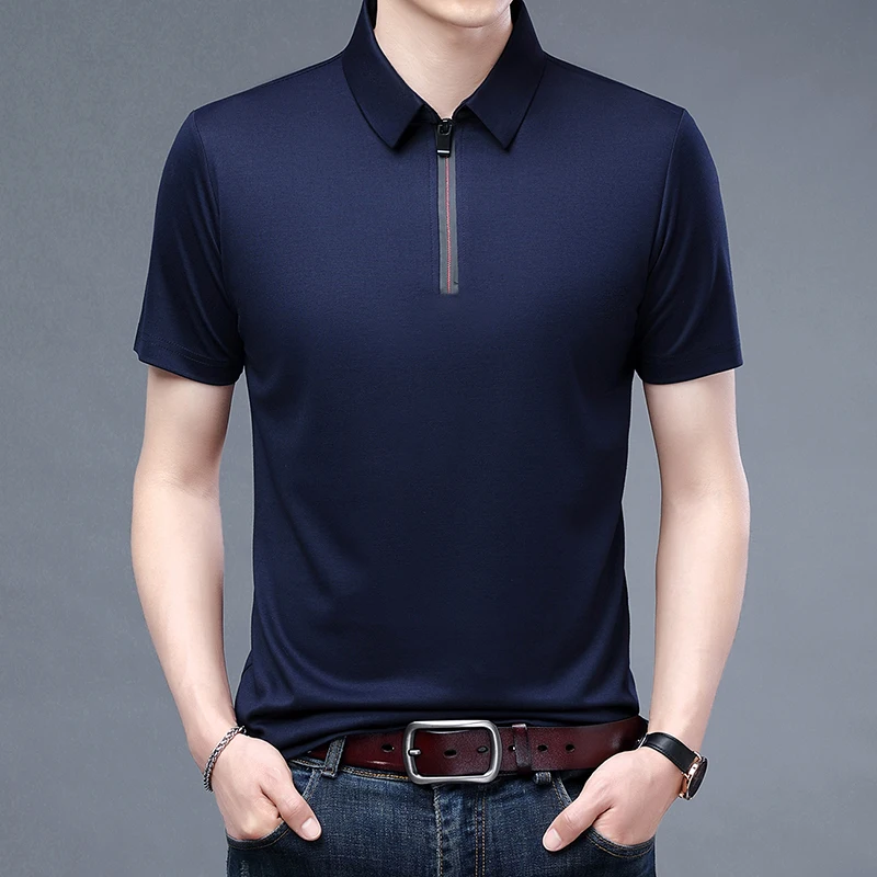 Ice Silk New Men Solid Polo Shirt Short Sleeve Polos Shirt Zipper Collar Fashion 2024 Summer Spring Thin Shirt Casual Loose Tops