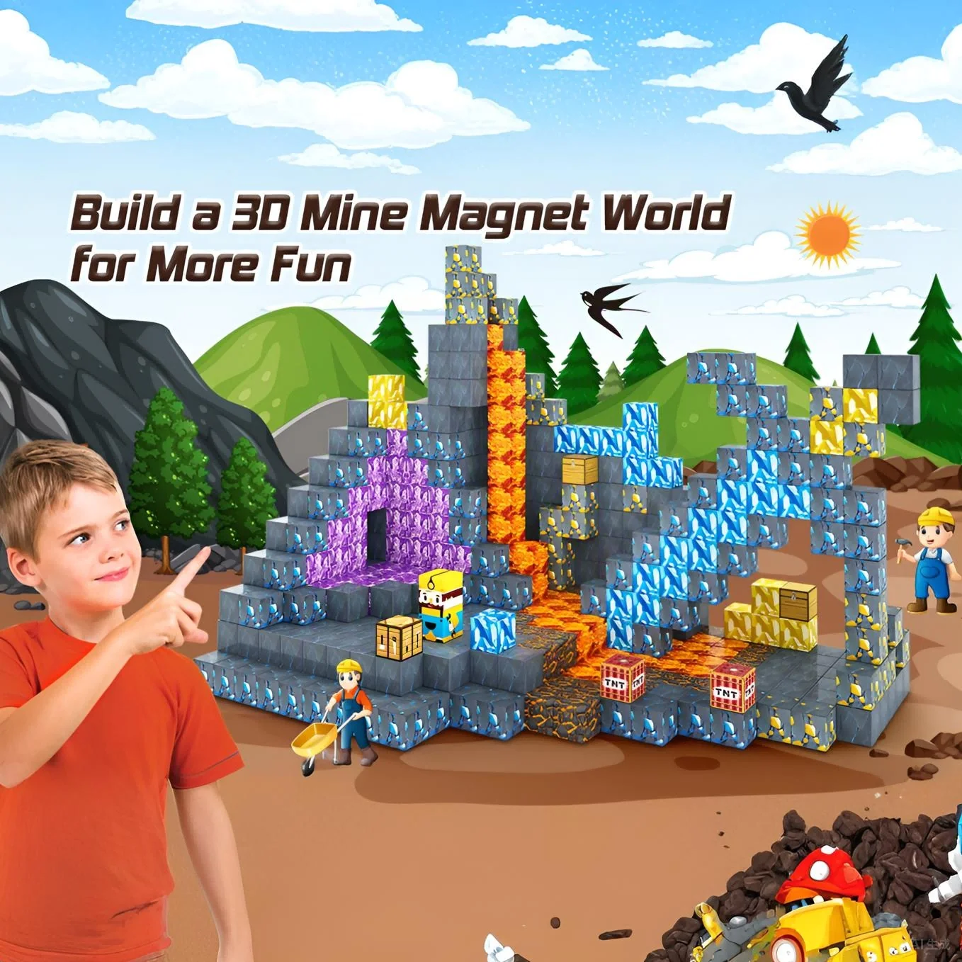 Magnetyczne klocki konstrukcyjne Mine Magnet World Edition Sword Caverns Zabawka dla maluchów w wieku 6+, zabawki edukacyjne Montessori dla dzieci, prezenty