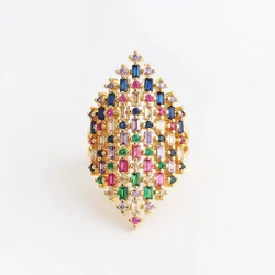 Luxury Colorful Cubic Zirconia Rings For Women Bohemian Colorful Woman's Rainbow Ring INS Statement Rings Party Wedding Jewelry