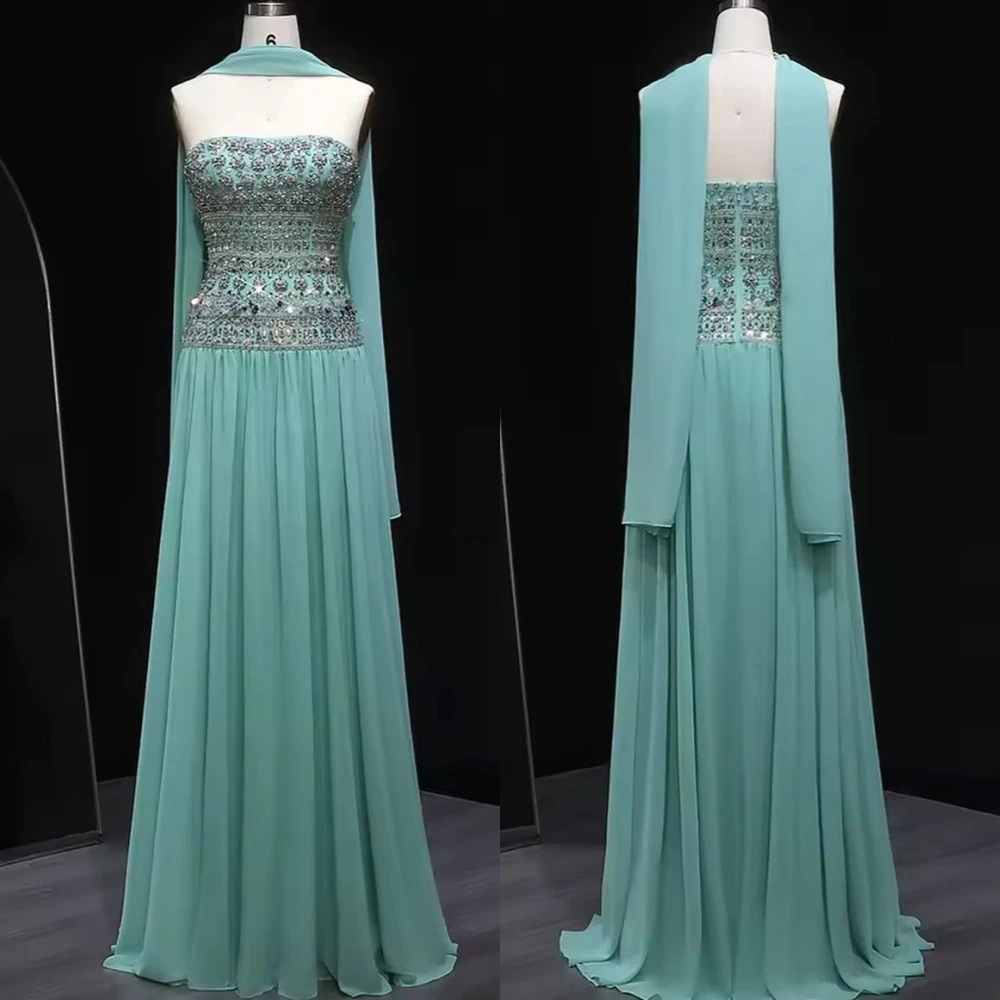 

Customized Fashion Chiffon Evening Dress Soft Strapless Sleeveless Homecoming Dresses Elegant Sweep Train Vestido De Festa