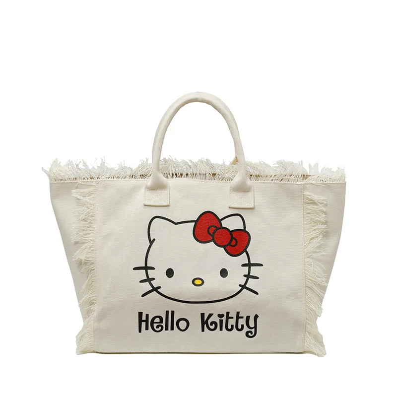 

Сумка-шоппер Sanrio Hello Kitty с бахромой и надписью, большая вместительная сумка, женская однотонная сумка через плечо.