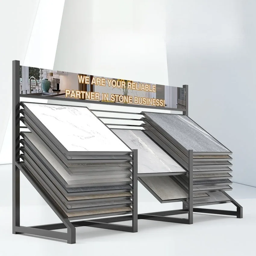 Factory Customized Marble Stone Mosaic Counter Display Stand Metal Floor Ceramic Tile Display Stand