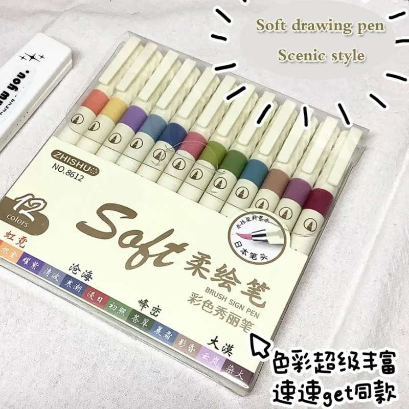 24/3 Color Vintage Watercolor Lettering Art Marker Drawing Pen Set Multicolor Soft Brush Tip Calligraphy Painting Art Supplies