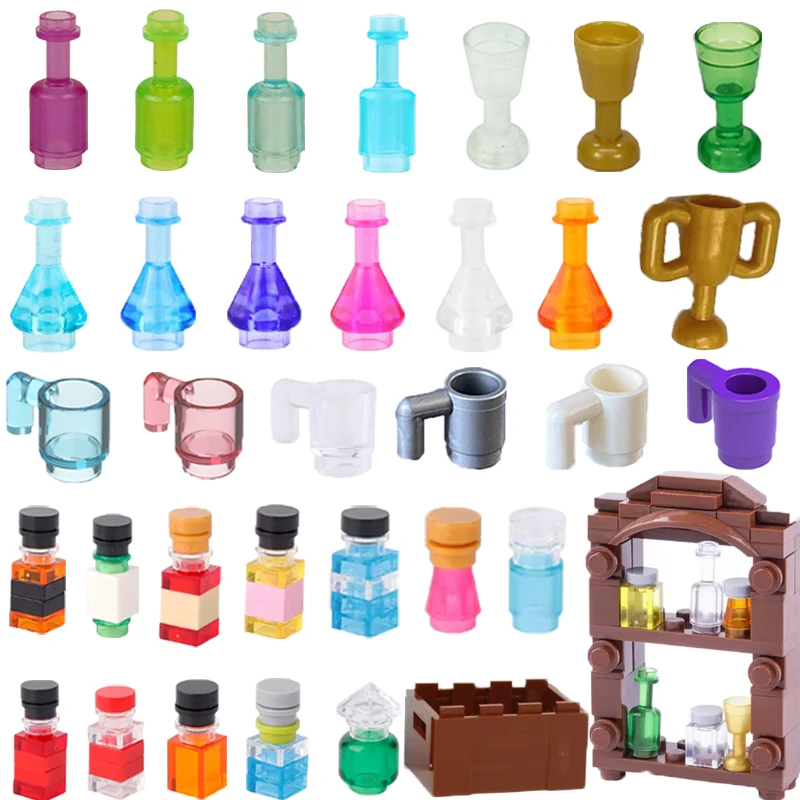 MOC City Building Blocks Character Scene Creative Accessories Mini Brick Color Wine Bottle Reagent Bottle Set Box Toy Gift X007