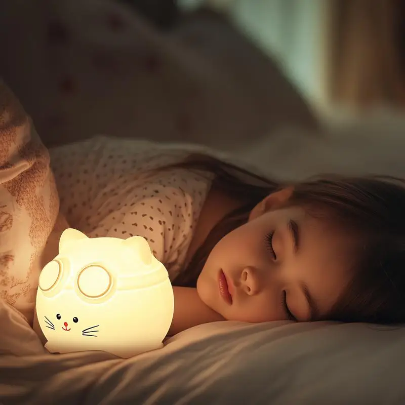 Katze Nachtlicht Silikon süße Silikon Beleuchtung Tischlampe Kinderzimmer Dekor Nachttischlampe mit Timer-Funktion USB wiederaufladbar