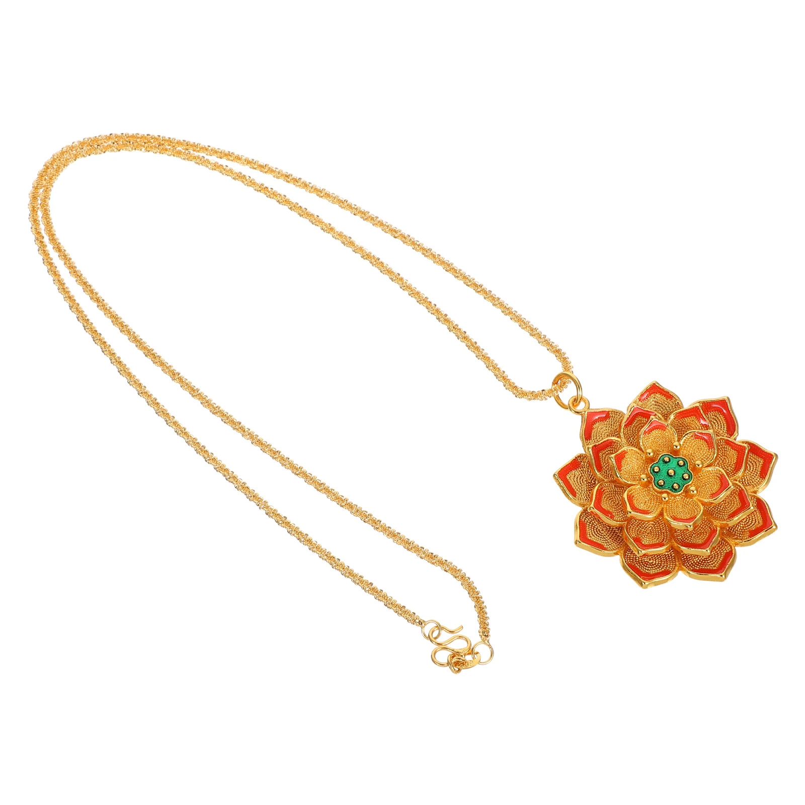 

Vintage Lotus Necklace For Women Enamel Flower Pendant Jewelry Wedding Party Gift Retro Charm Brass Statement Necklace Chains