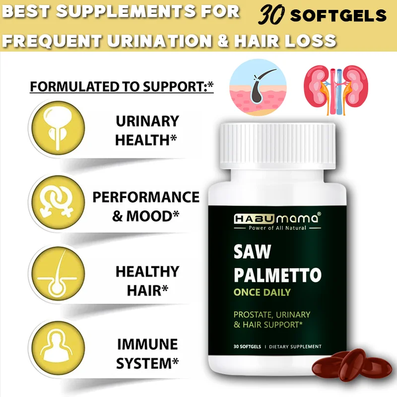 Saw Palmetto Prostate Support Supplement for Men’s Prostate Health, Biotin for Hair Growth & loss, Urinary Tract Health