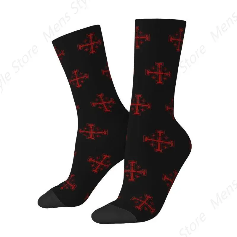 Templar Knight Medieval Warrior Symbol Mens Crew Socks Unisex Cute Jerusalem Cross Seal Spring Summer Autumn Winter Dress Socks