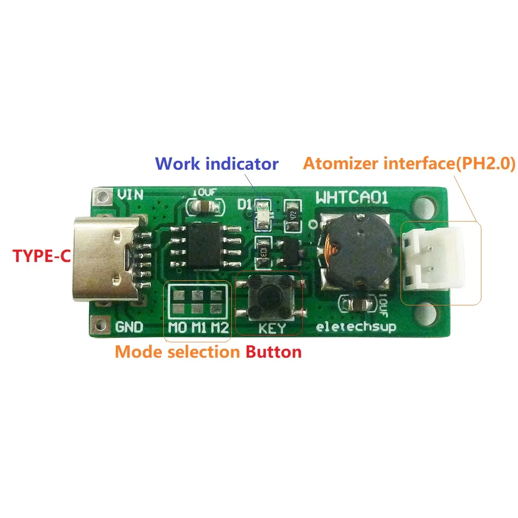 Mini umidificador DIY Kits, Névoa Criador Placa De Circuito Fogger, Filme de atomização, Bateria De Lítio, Tipo-C USB, DC 3.7-5V