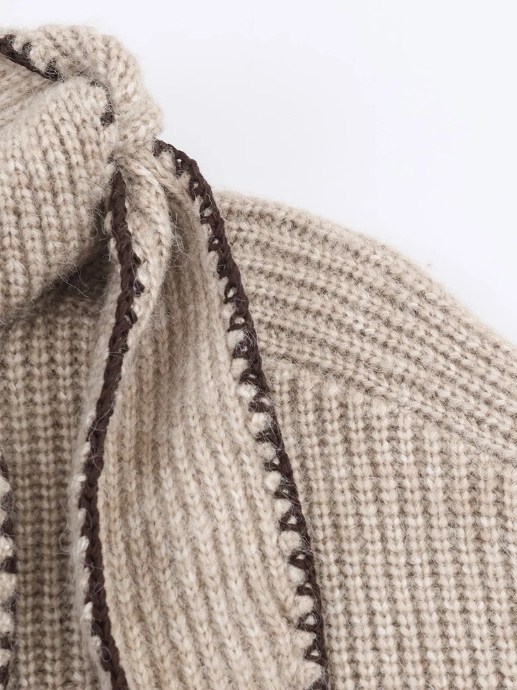 새로운 유럽 스타일 여성 패션 스웨터: 스타일리시하고, 다재다능하며, 몸매를 돋보이게 하며, 리본 디테일로 장식되어 있습니다.