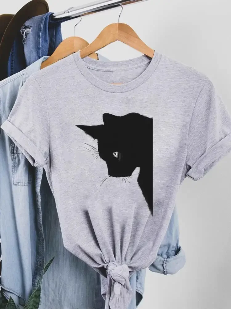 Casual T Shirt Pet Cat Lovely Clothes Women Female Summer Clothing Print Graphic 90s Sweet Style Tee Fashion Short Sleeve