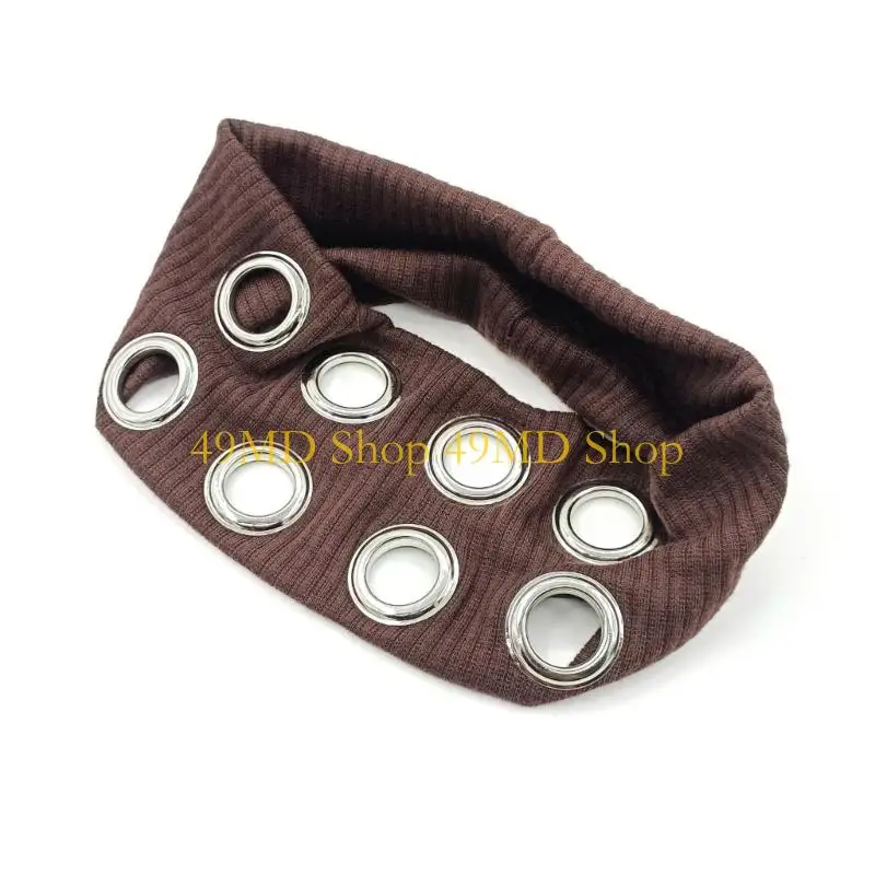 

49MD Wide Elastic Headbands For Punk Women Girls With Stylish Hollow Eyelet Decoration